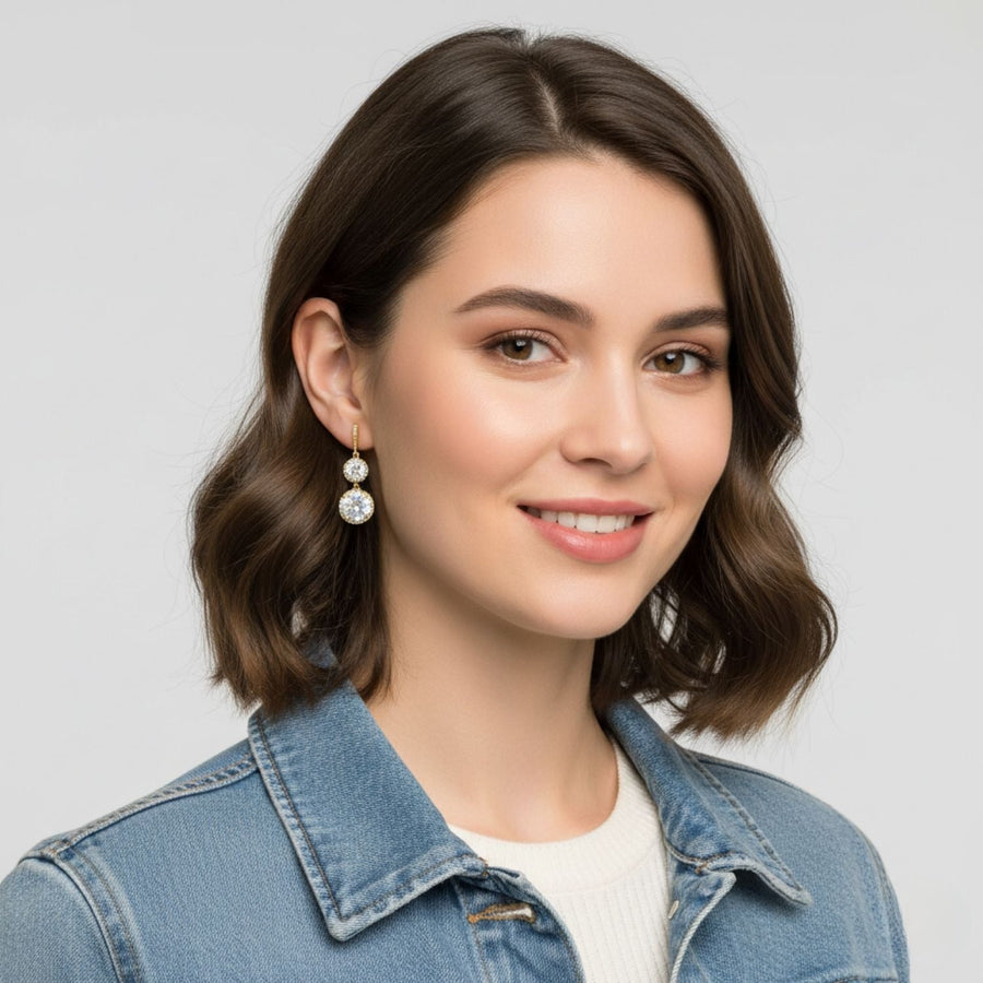 Double Halo CZ Drop Earrings – 925 Sterling Silver