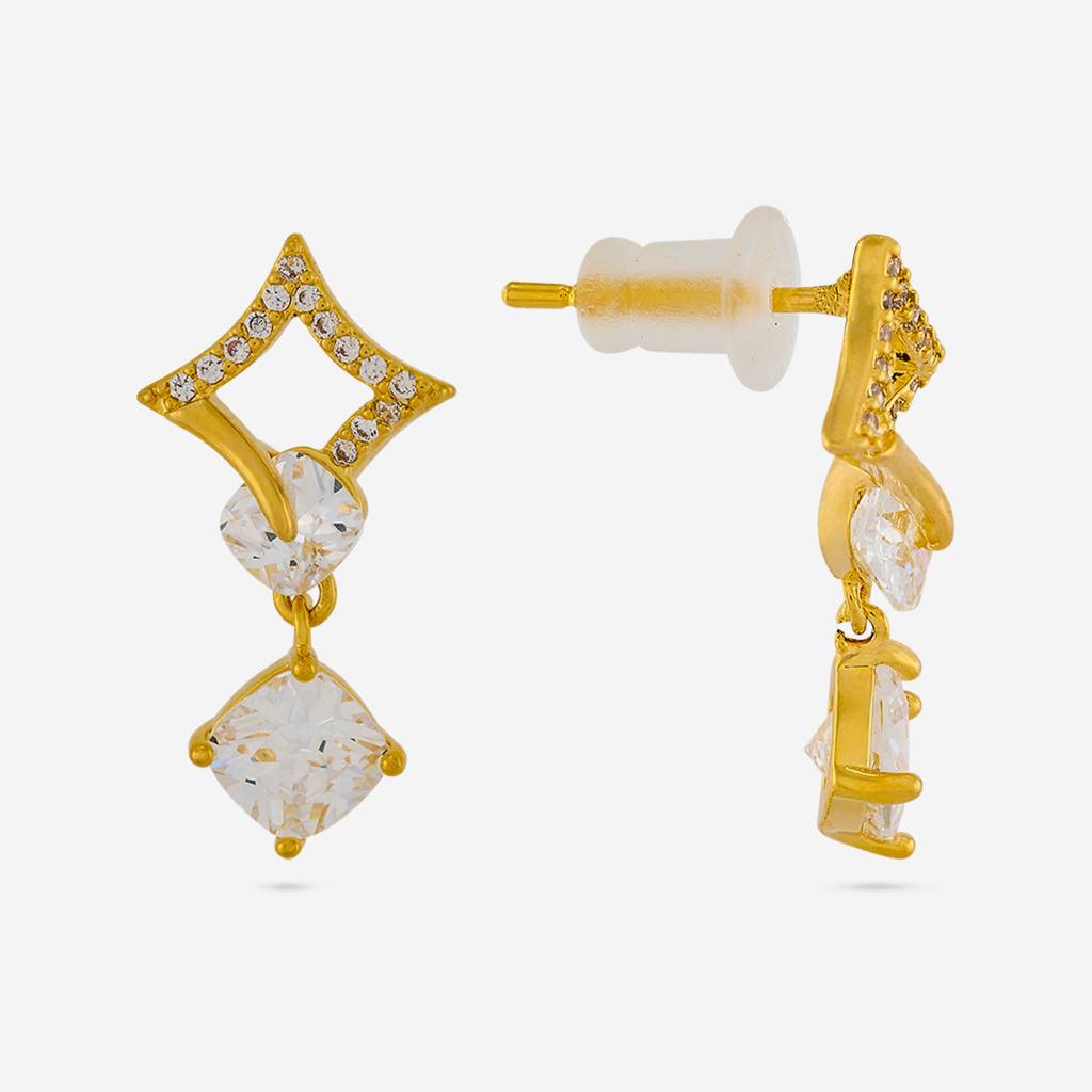 Geometric CZ Drop Earrings 925 Sterling Silver Yellow Plated