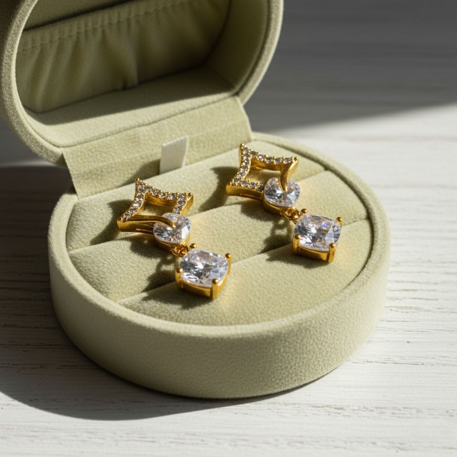 Geometric CZ Drop Earrings 925 Sterling Silver Yellow Plated