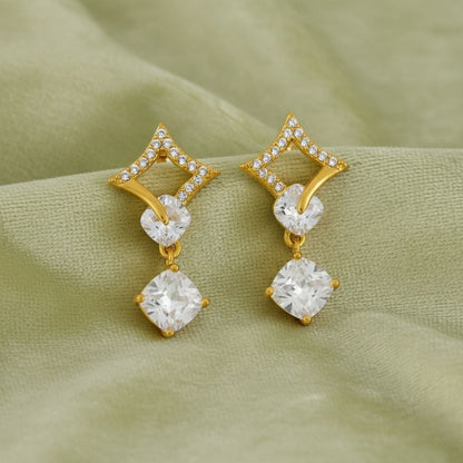 Geometric Diamond Frame CZ Drop Earrings – 925 Sterling Silver