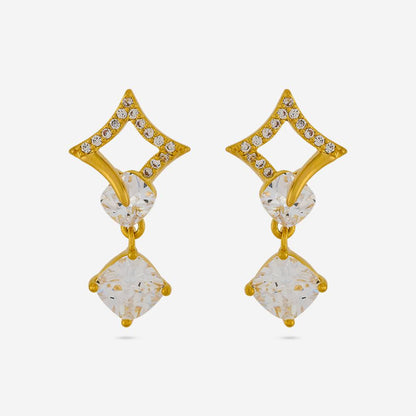 Geometric Diamond Frame CZ Drop Earrings – 925 Sterling Silver