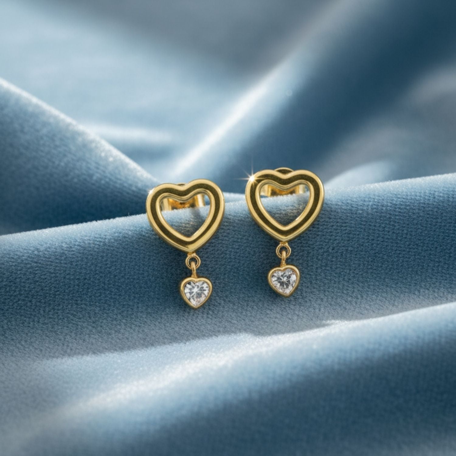 Open Heart Drop Earrings 925 Sterling Silver Yellow Plated