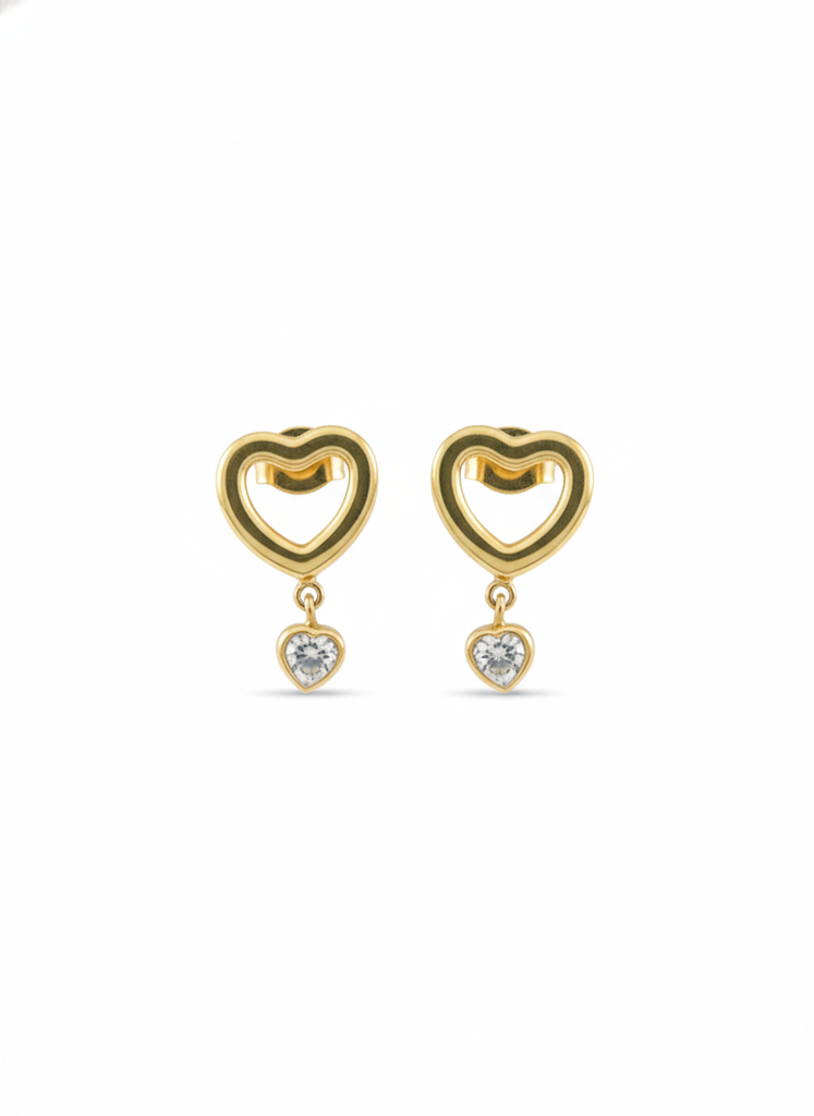 Open Heart Drop Earrings 925 Sterling Silver Yellow Plated