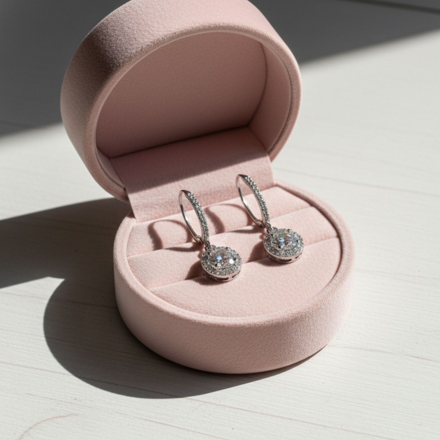 Halo CZ Drop Earrings 925 Sterling Silver