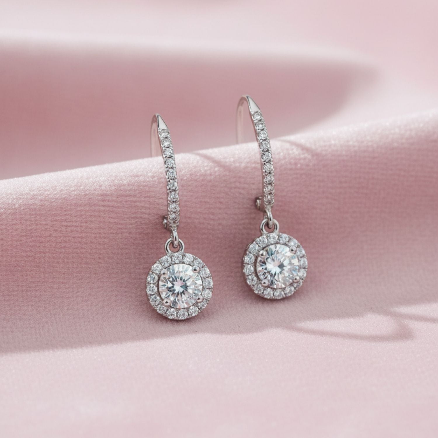 Halo CZ Drop Earrings 925 Sterling Silver