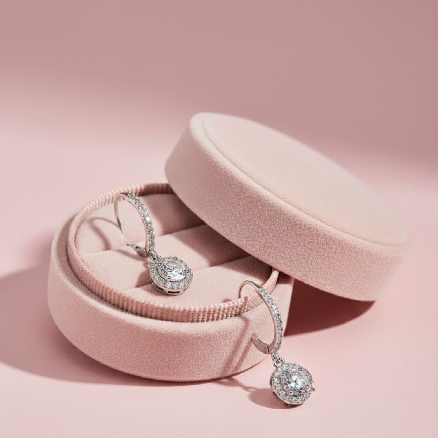 Halo CZ Drop Earrings 925 Sterling Silver