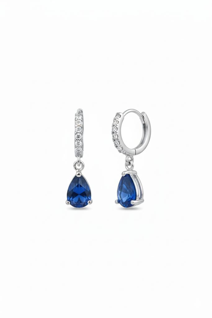 Pear-Cut Blue Sapphire CZ Drop Earrings 925 Sterling Silver
