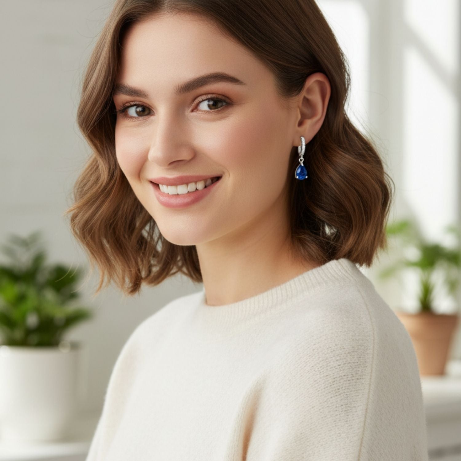 Pear-Cut Blue Sapphire CZ Drop Earrings 925 Sterling Silver