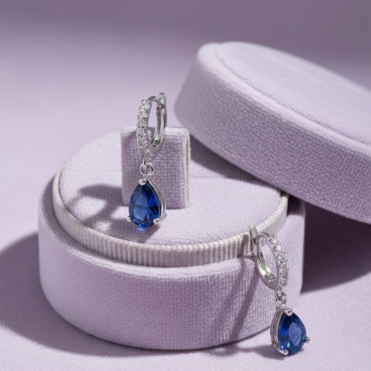 Pear-Cut Blue Sapphire CZ Drop Earrings 925 Sterling Silver