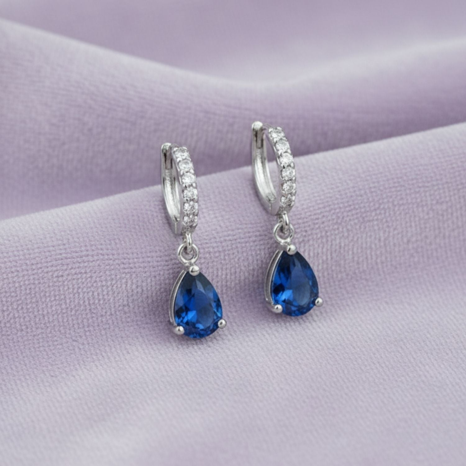 Pear-Cut Blue Sapphire CZ Drop Earrings 925 Sterling Silver