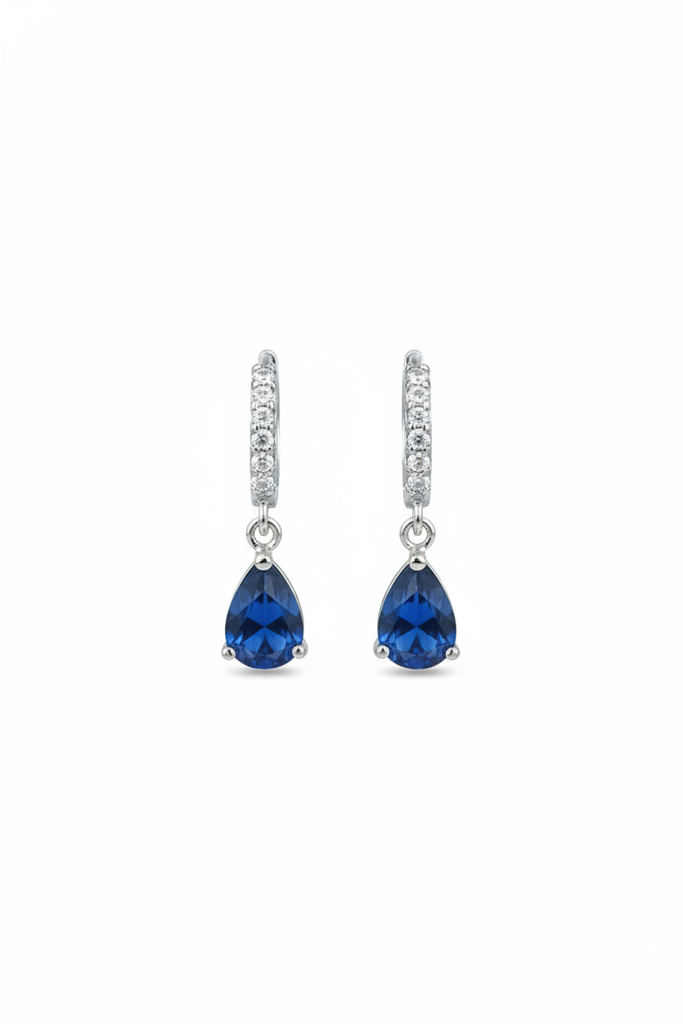 Pear-Cut Blue Sapphire CZ Drop Earrings 925 Sterling Silver
