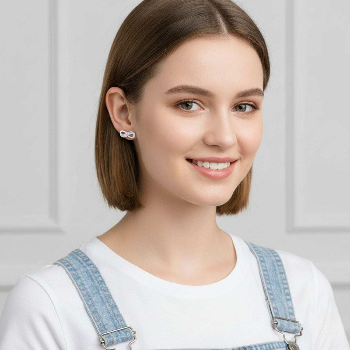 Infinity Pave CZ Stud Earrings – 925 Sterling Silver