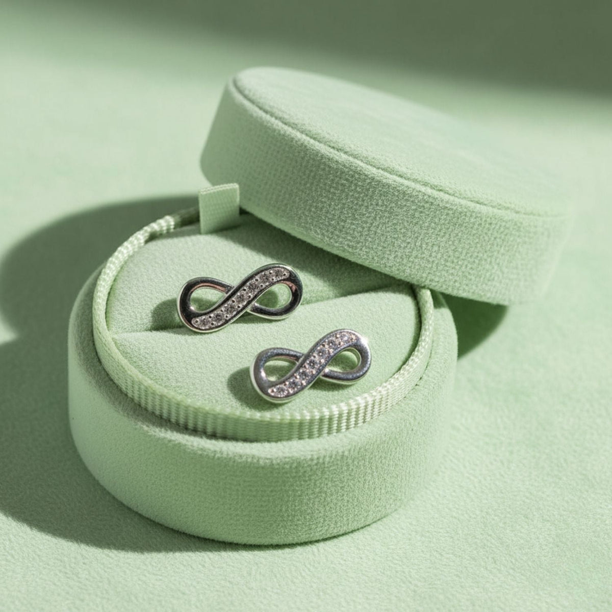 Infinity Pave CZ Stud Earrings – 925 Sterling Silver