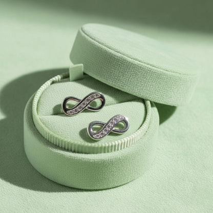 Infinity Pave CZ Stud Earrings – 925 Sterling Silver