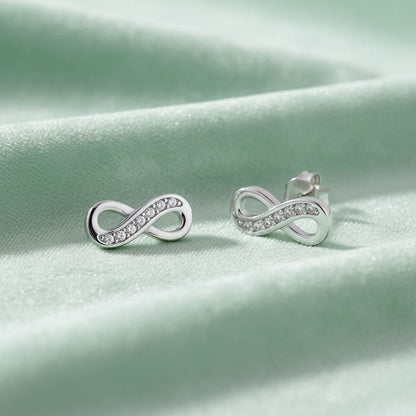 Infinity Pave CZ Stud Earrings – 925 Sterling Silver