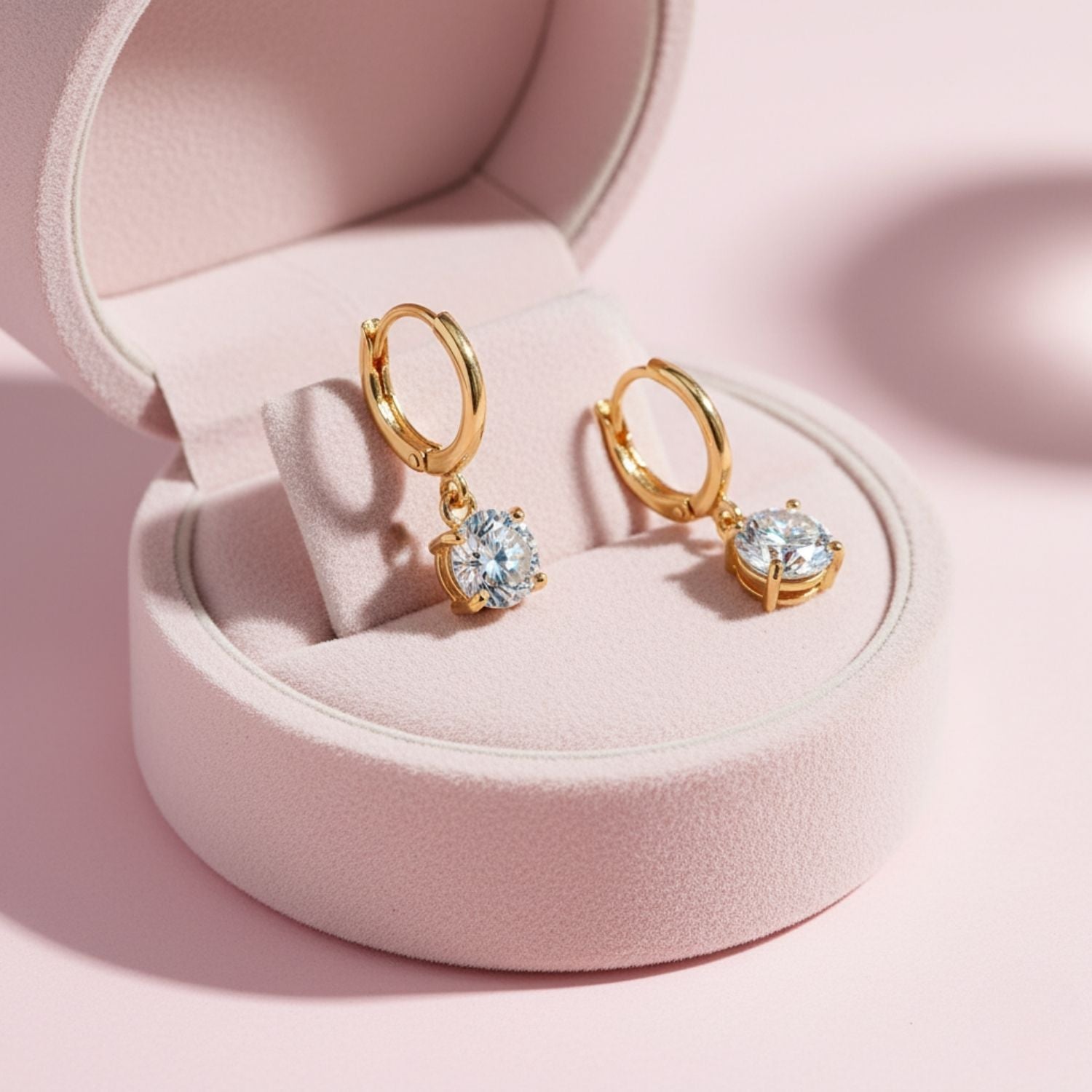 Classic Round CZ Drop Earrings 925 Sterling Silver Yellow Plated