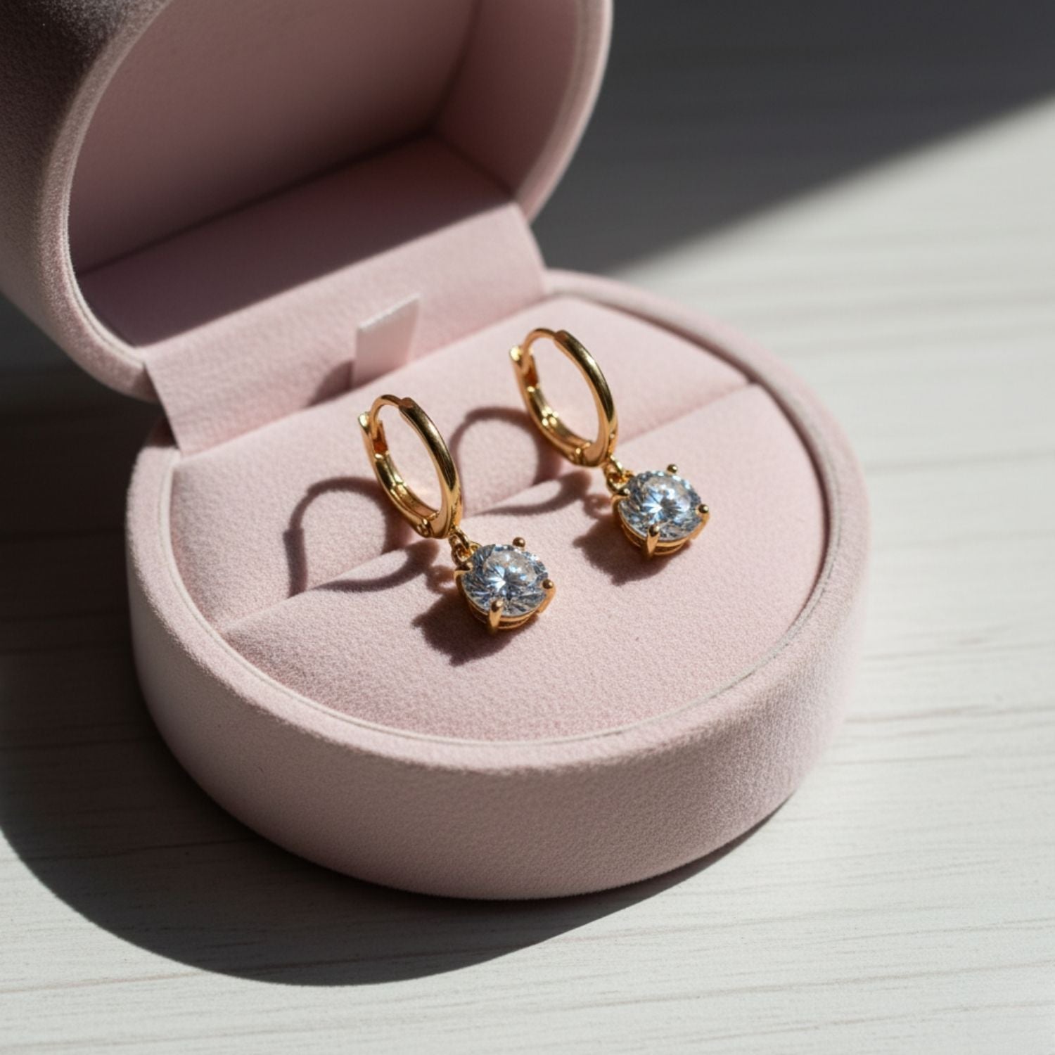 Classic Round CZ Drop Earrings 925 Sterling Silver Yellow Plated