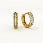 Classic Pave Set Sparkling Hoop Earrings 925 Sterling Silver Yellow Plated