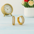 Classic Pave Set Sparkling Hoop Earrings 925 Sterling Silver Yellow Plated
