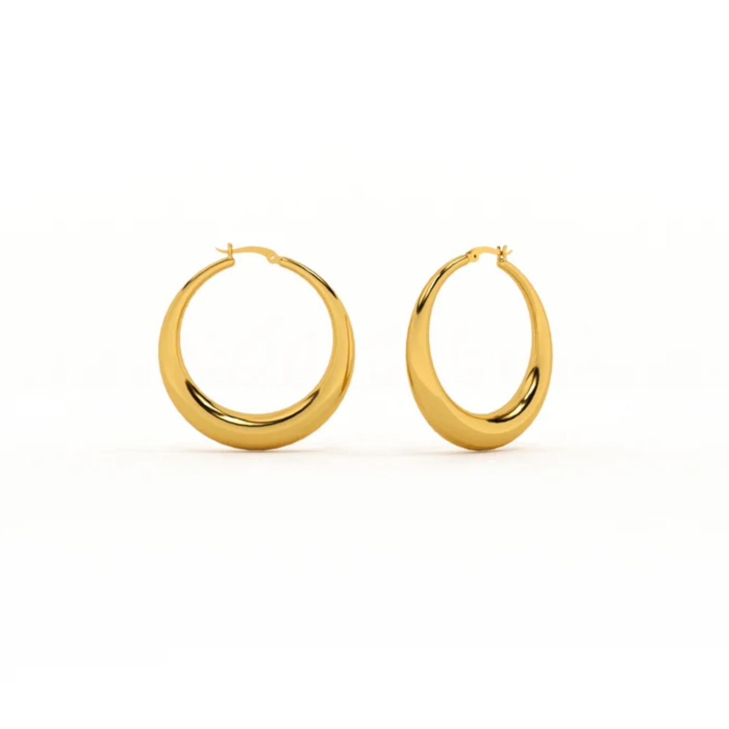 Classic Bold Round Hoop Earrings 925 Sterling Silver Yellow Plated