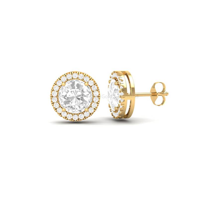 Halo Round CZ Stud Earrings 925 Sterling Silver Yellow Plated