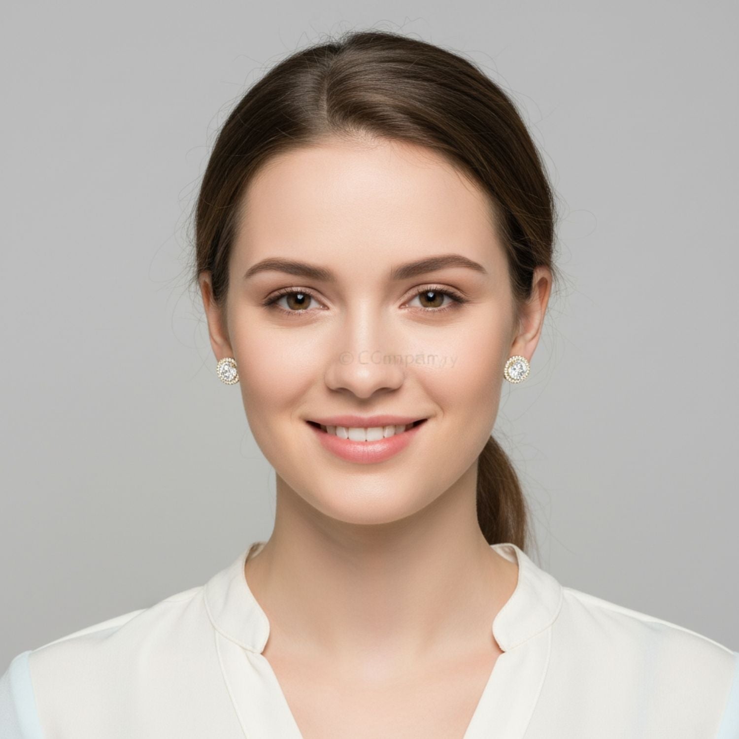 Halo Round CZ Stud Earrings 925 Sterling Silver Yellow Plated