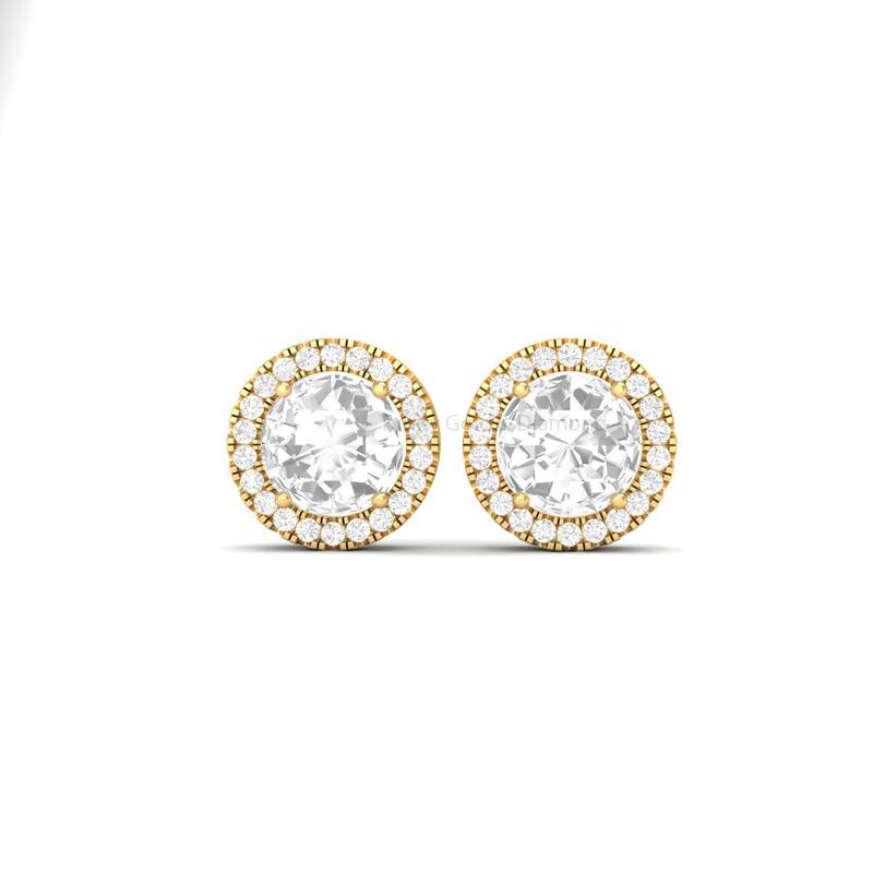 Halo Round CZ Stud Earrings 925 Sterling Silver Yellow Plated