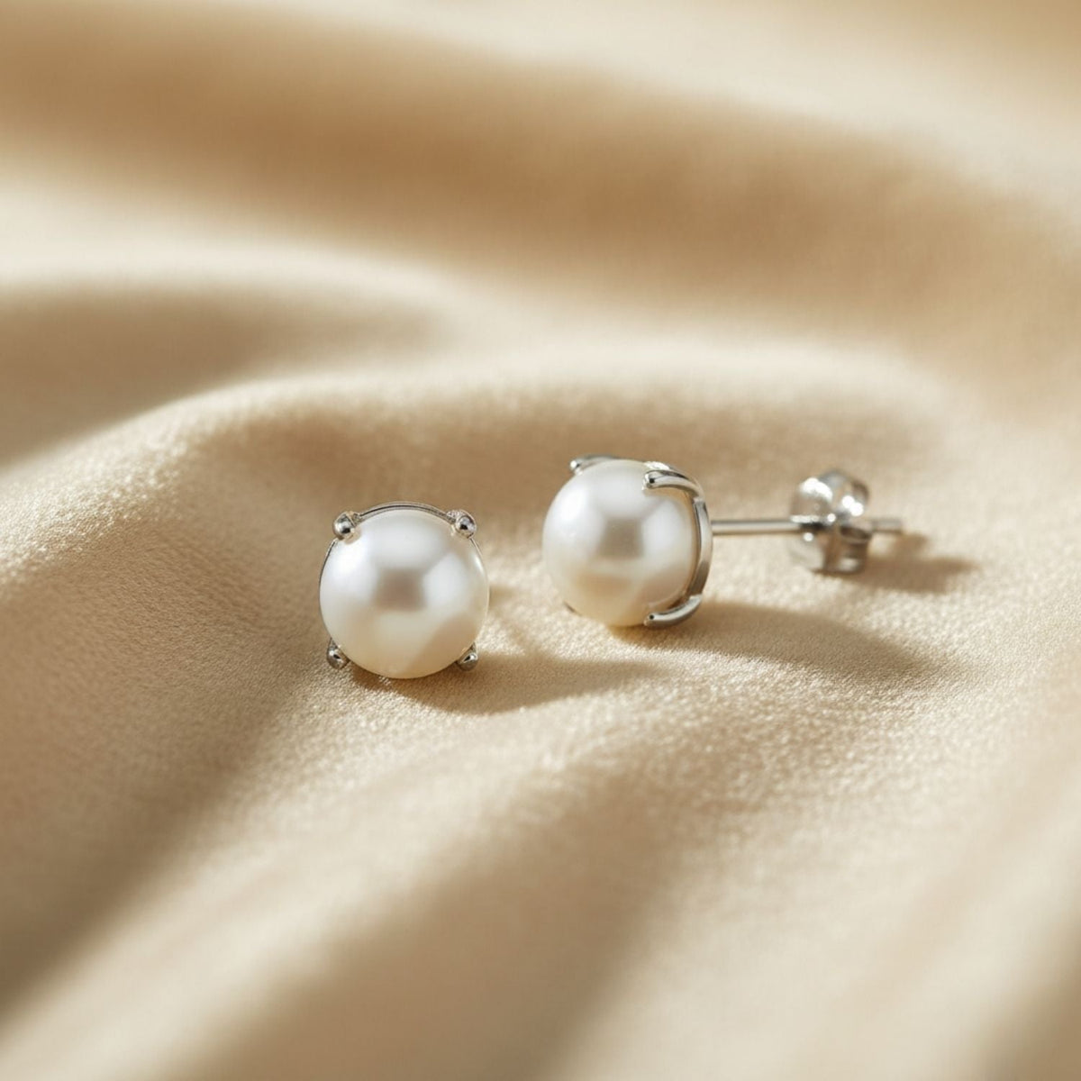 Classic Pearl Stud Earrings – 925 Sterling Silver