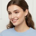Green CZ Solitaire Drop Hoop Earrings 925 Sterling Silver Yellow Plated
