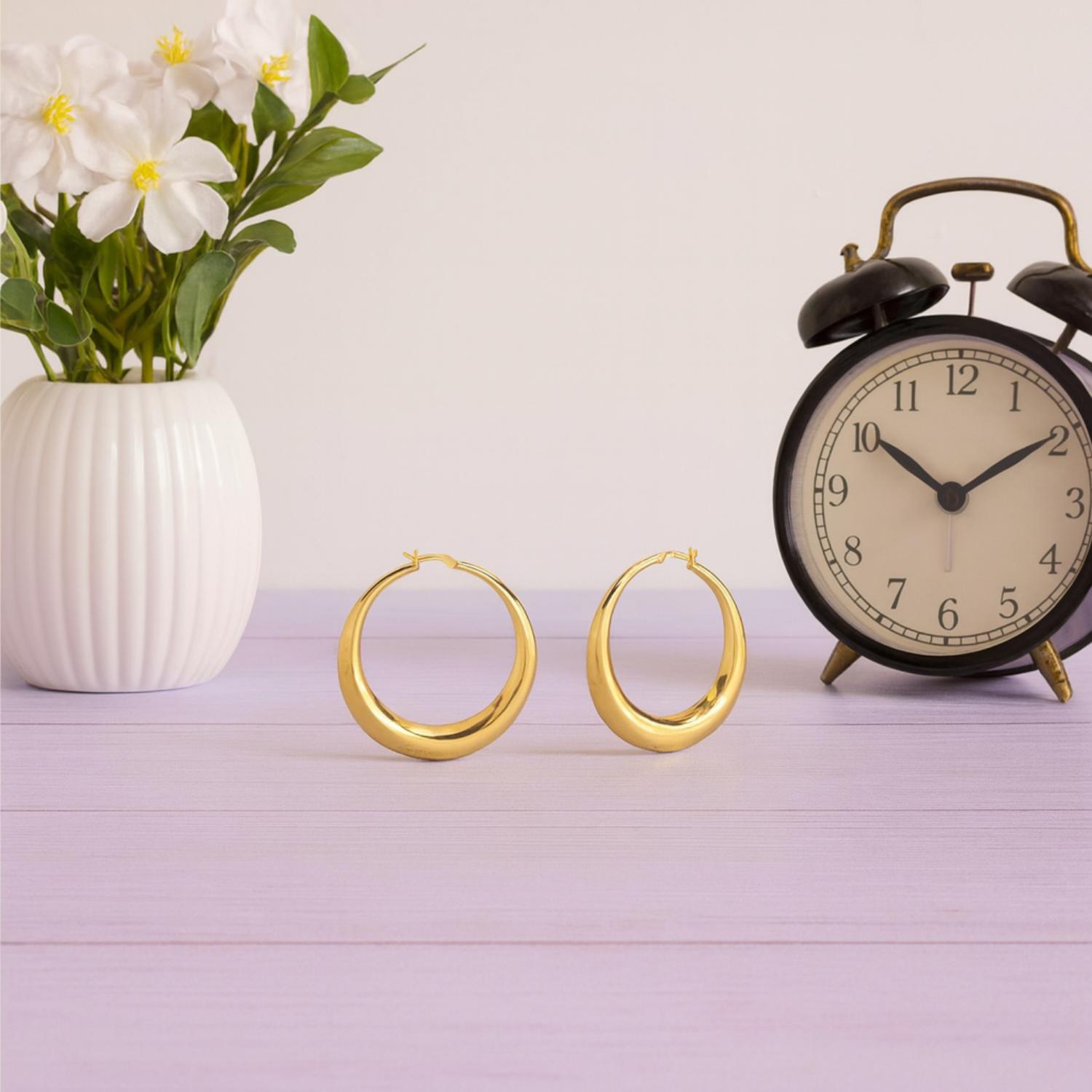 Classic Bold Round Hoop Earrings 925 Sterling Silver Yellow Plated