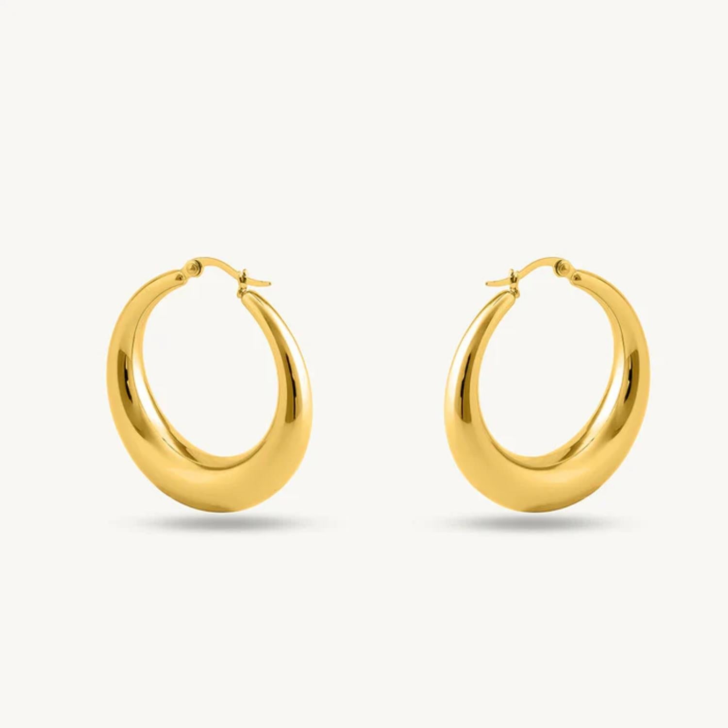 Classic Bold Dome Round Hoop Earrings 925 Sterling Silver Yellow Plated