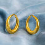 Classic Bold Dome Round Hoop Earrings 925 Sterling Silver Yellow Plated