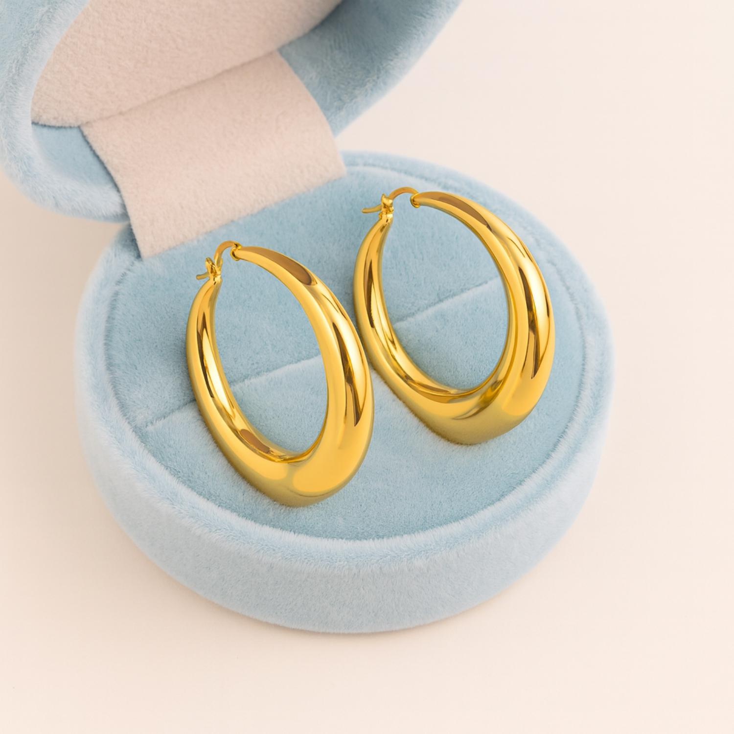 Classic Bold Dome Round Hoop Earrings 925 Sterling Silver Yellow Plated