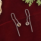 Round Citrine Drop Chain Earrings 925 Sterling Silver