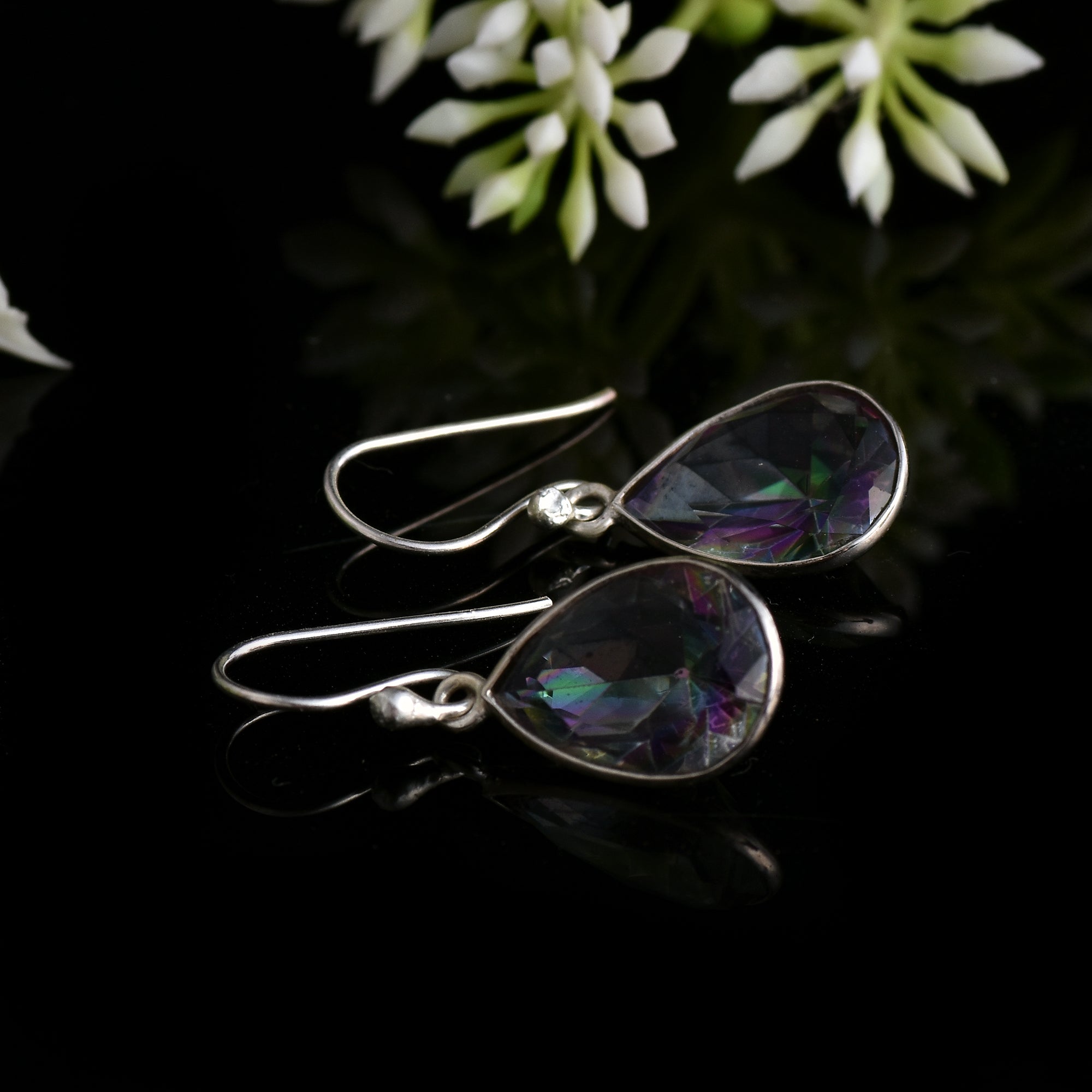 Pear-Shaped Mystic Topaz Teardrop Dangle Earrings 925 Sterling Silver