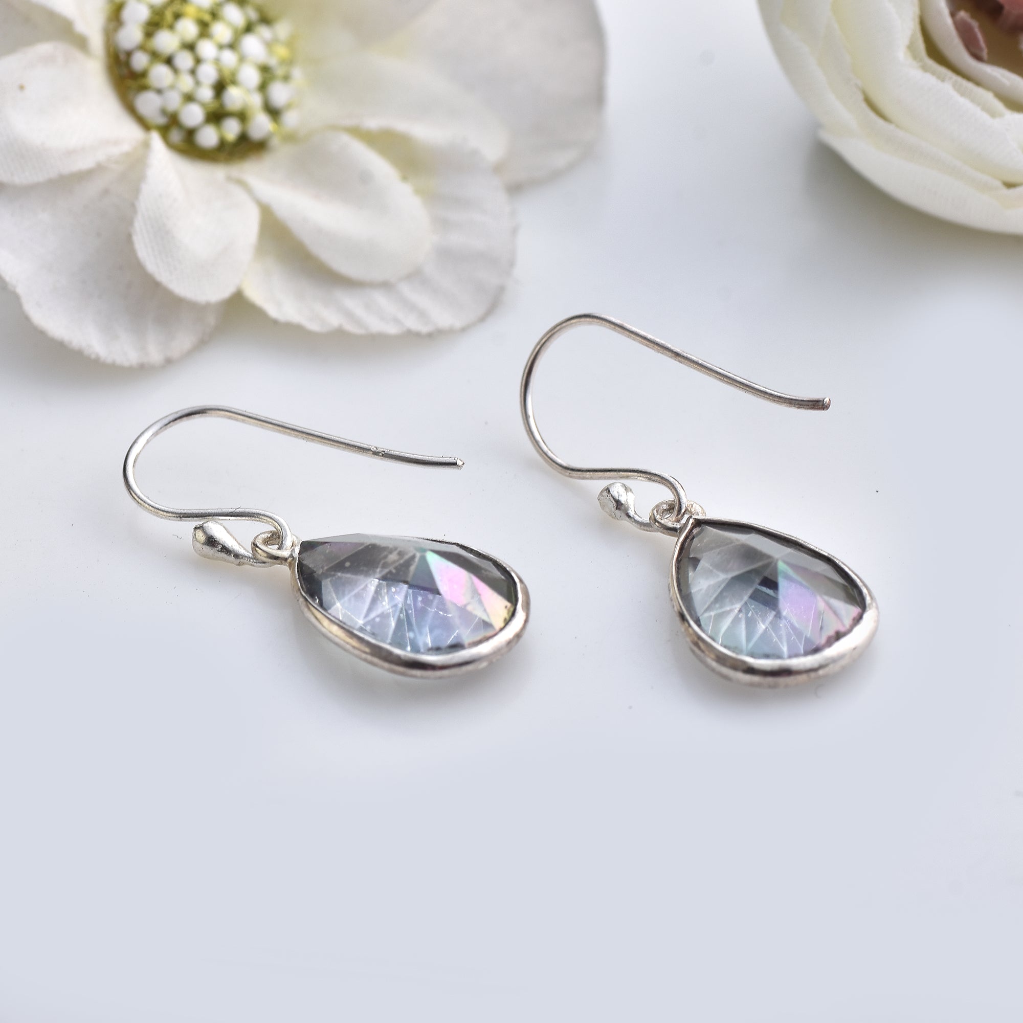 Pear-Shaped Mystic Topaz Teardrop Dangle Earrings 925 Sterling Silver