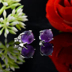 Round Amethyst Stud Earrings 925 Sterling Silver