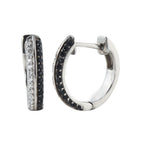 Round Black Spinel Huggie Hoop Earrings 925 Sterling Silver