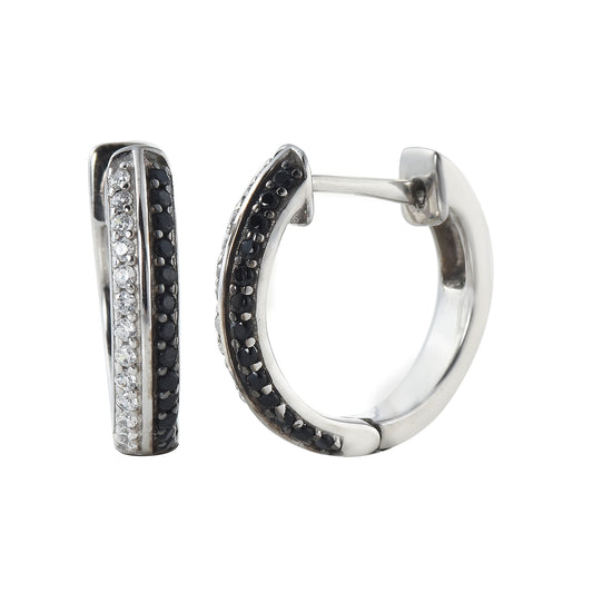 Black Spinel Huggie Hoop Earrings – 925 Sterling Silver