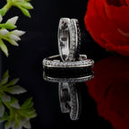 Round Black Spinel Huggie Hoop Earrings 925 Sterling Silver