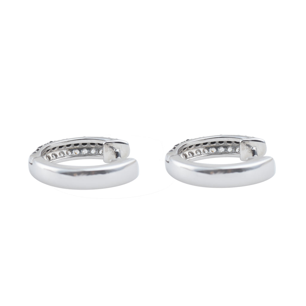Round Black Spinel Huggie Hoop Earrings 925 Sterling Silver