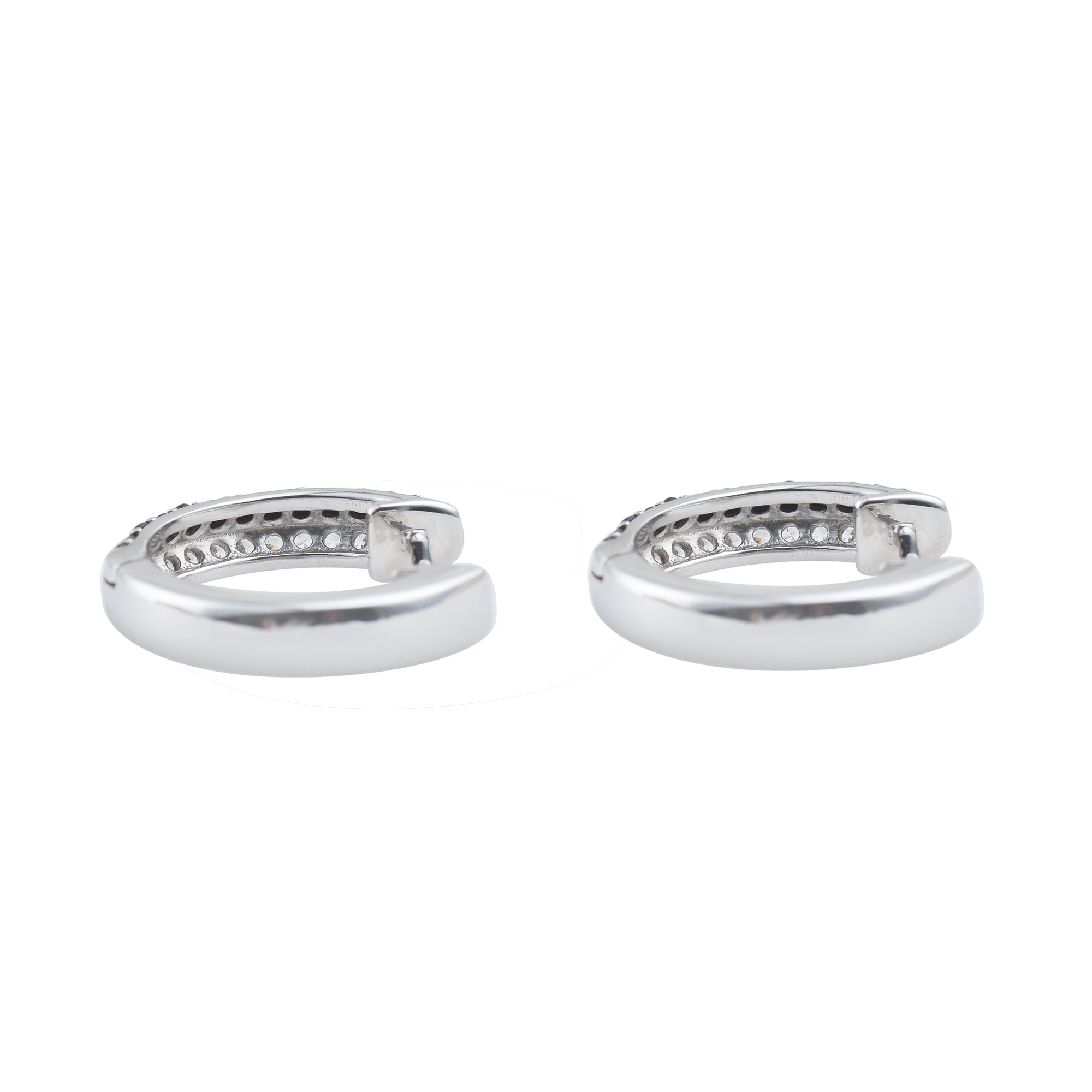 Round Black Spinel Huggie Hoop Earrings 925 Sterling Silver