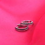 Round Black Spinel Huggie Hoop Earrings 925 Sterling Silver