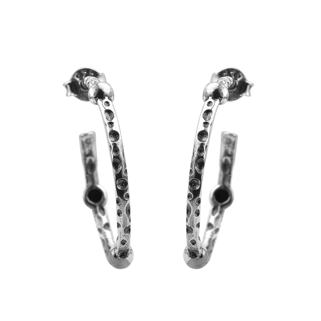 Textured Dot Pattern Hoop Earrings 925 Sterling Silver Oxidized