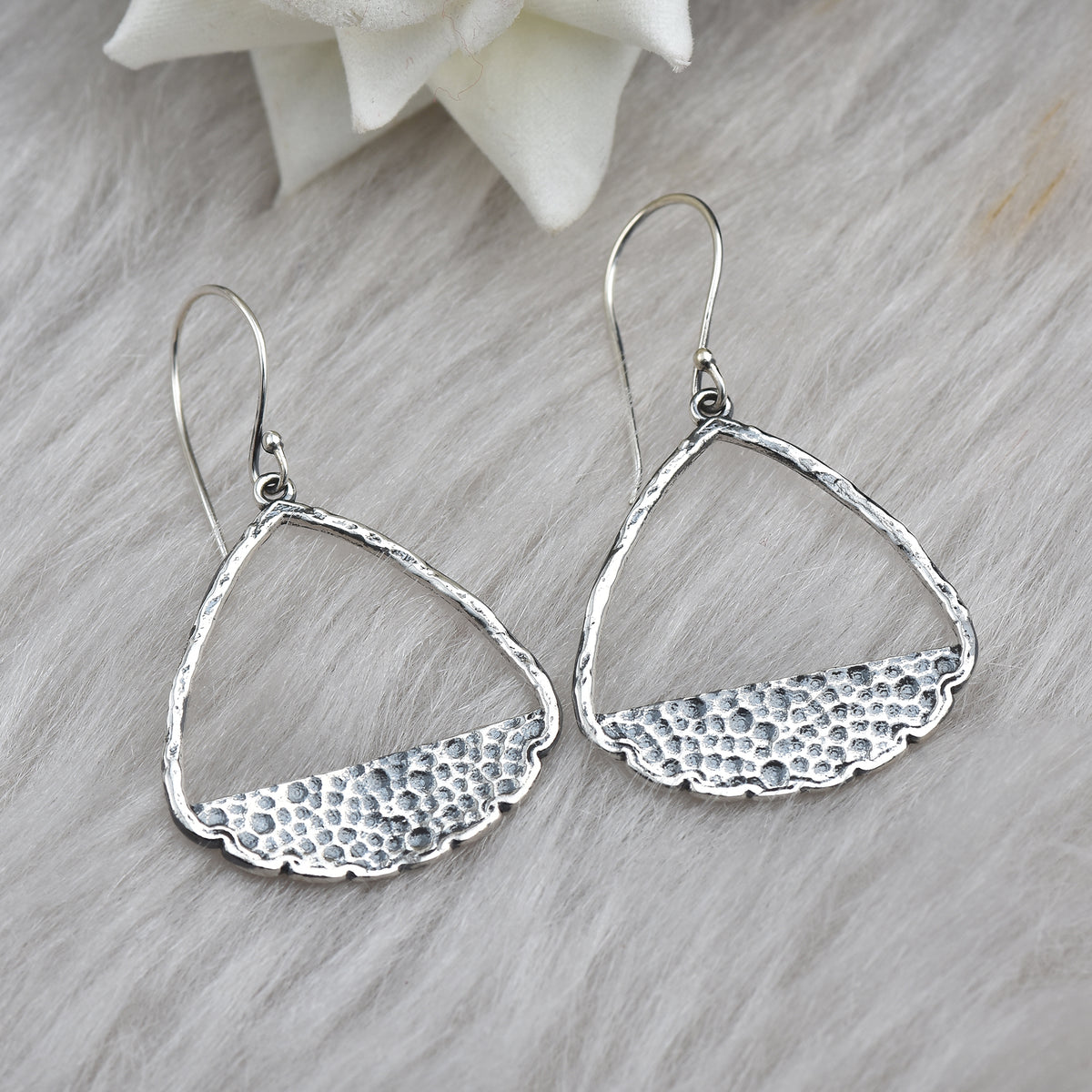 Hammered Open Triangle Dangle Earrings – 925 Sterling Silver