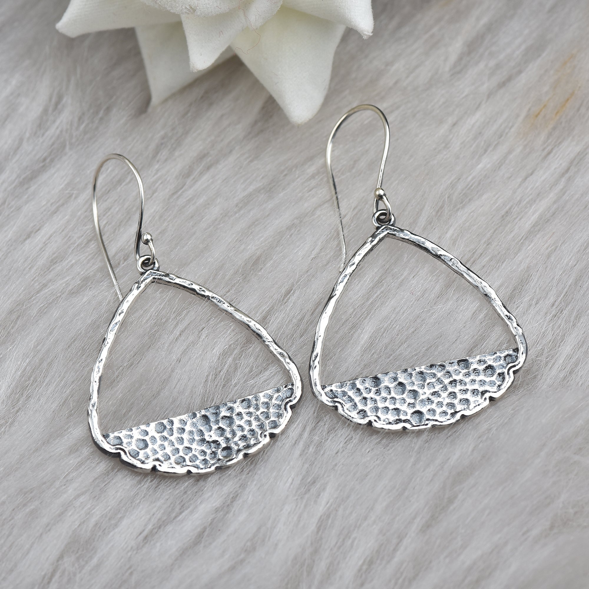 Textured Artisan Hammered Drop Dangle Earrings 925 Sterling Silver