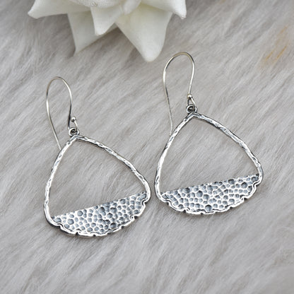 Hammered Open Triangle Dangle Earrings – 925 Sterling Silver