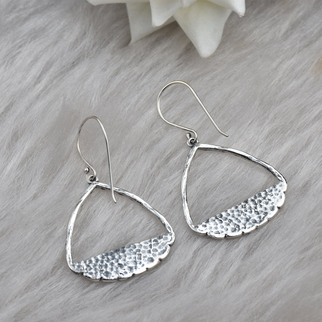 Textured Artisan Hammered Drop Dangle Earrings 925 Sterling Silver