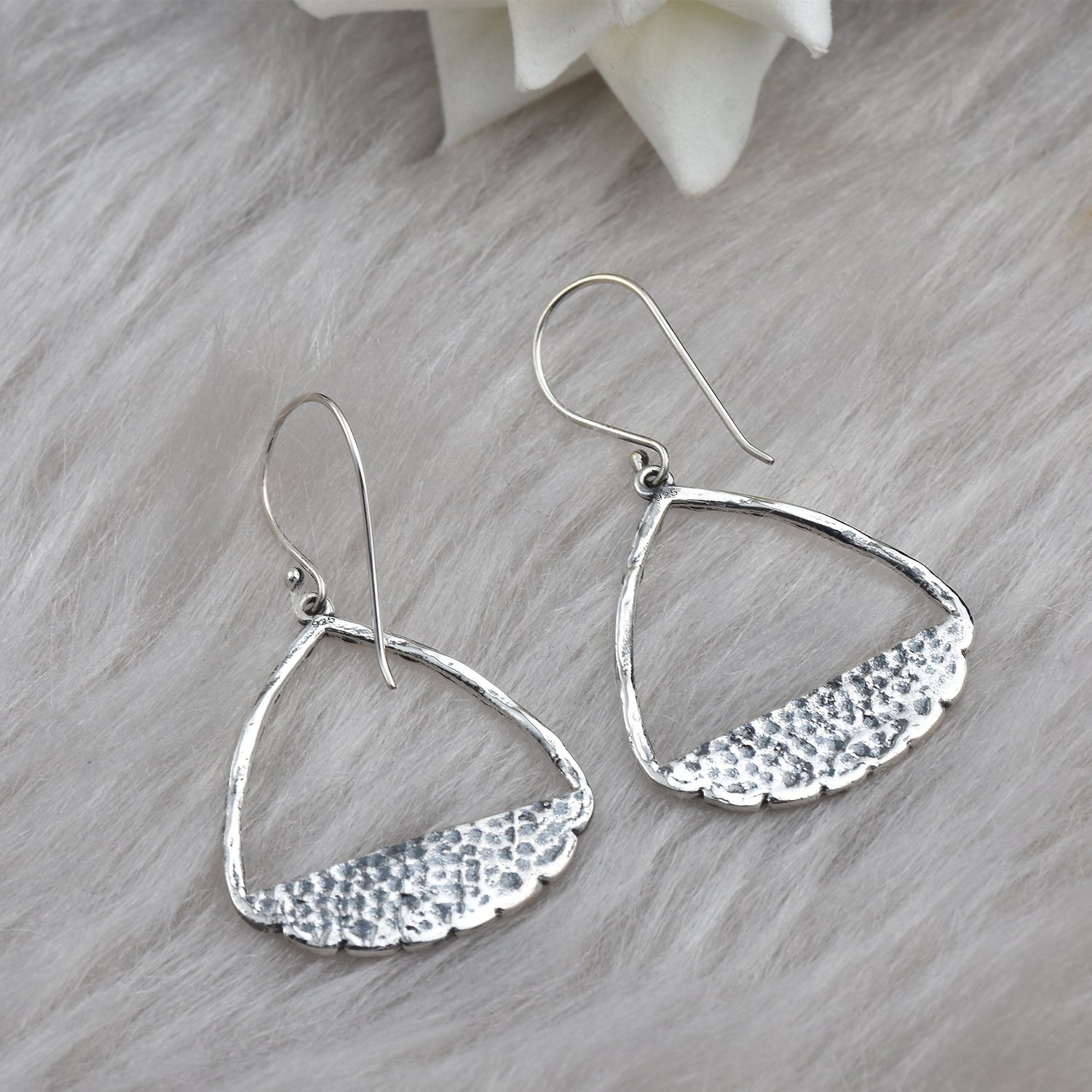 Textured Artisan Hammered Drop Dangle Earrings 925 Sterling Silver