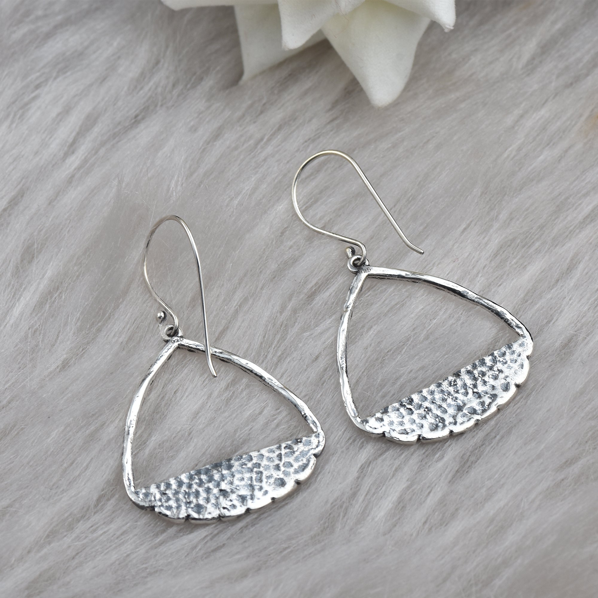 Textured Artisan Hammered Drop Dangle Earrings 925 Sterling Silver